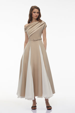 Aurohaya Rebecca Khaki Color Block Maxi Dress