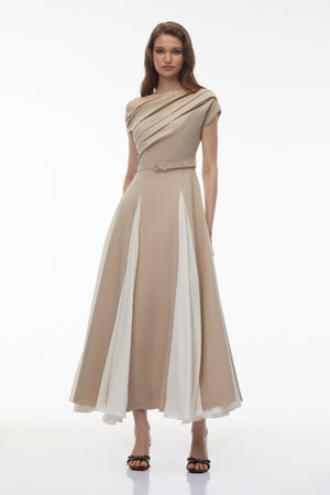 Aurohaya Rebecca Khaki Color Block Maxi Dress