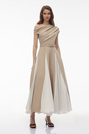 Aurohaya Rebecca Khaki Color Block Maxi Dress