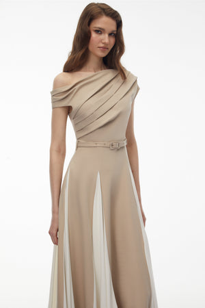 Aurohaya Rebecca Khaki Color Block Maxi Dress
