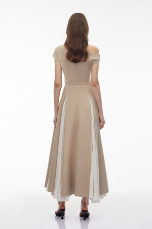 Aurohaya Rebecca Khaki Color Block Maxi Dress
