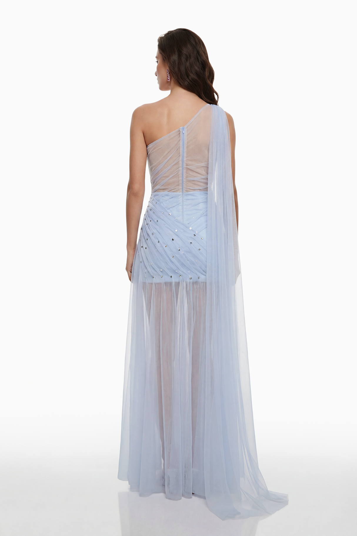 Aurohaya Renee Blue Tulle Maxi Dress with Embellishment