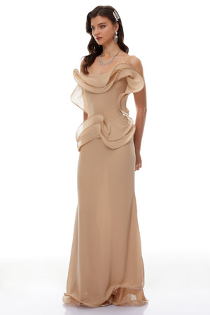 Aurohaya Retha Neutral Ruffled Corset Maxi Dress