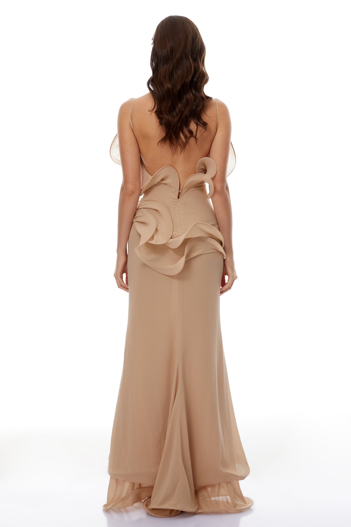 Aurohaya Retha Neutral Ruffled Corset Maxi Dress