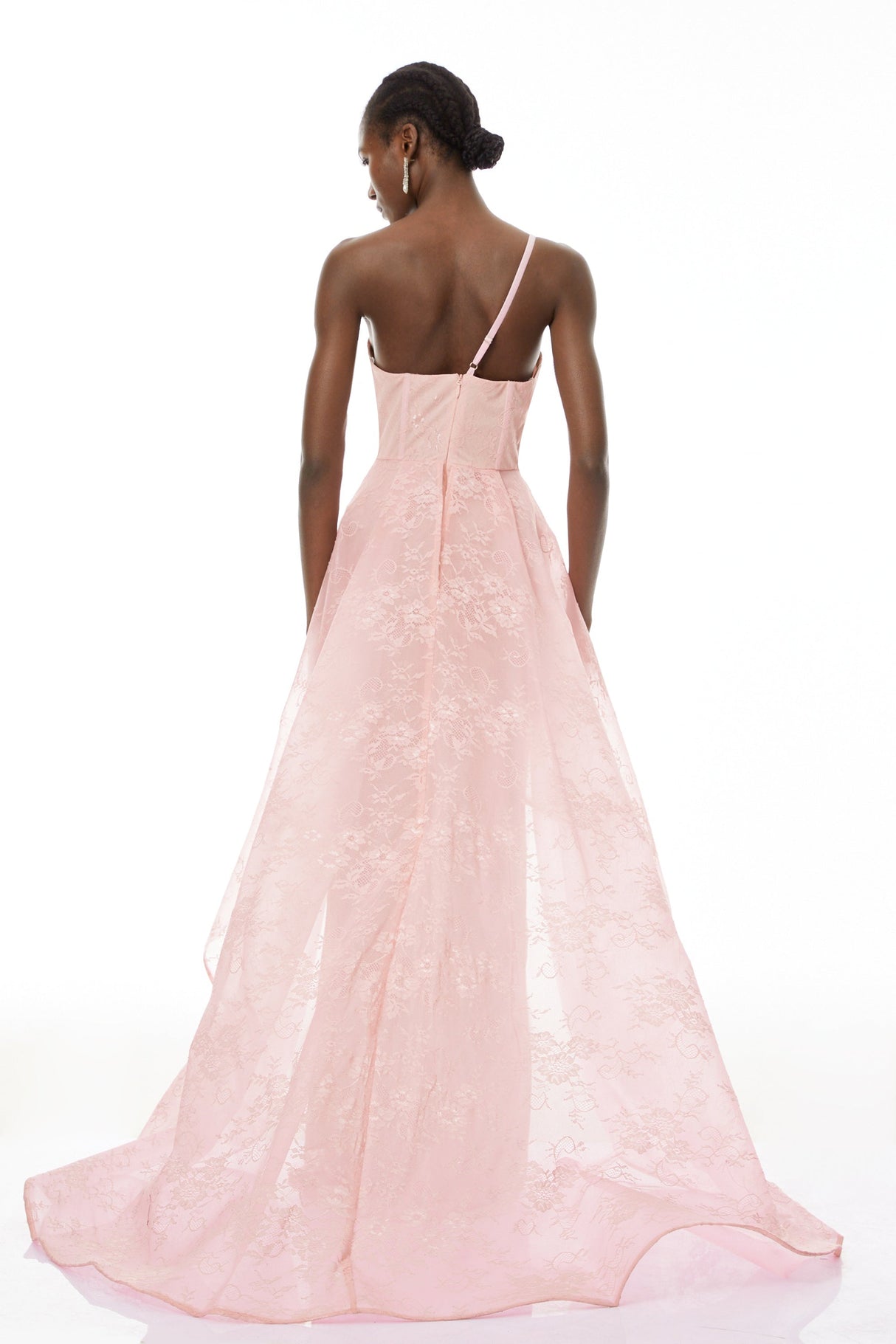 Aurohaya Ricarda Pink One Shoulder Lace Maxi Dress
