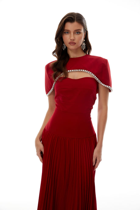 Aurohaya Roberta Red Pleated Dress & Cape Set