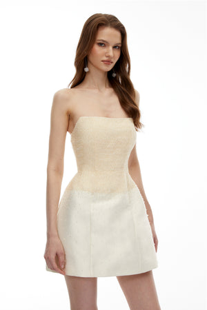 Aurohaya Rocía Champagne Off Shoulder Mini Dress