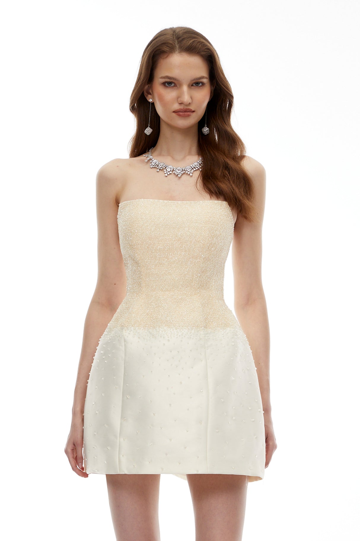 Aurohaya Rocía Champagne Off Shoulder Mini Dress