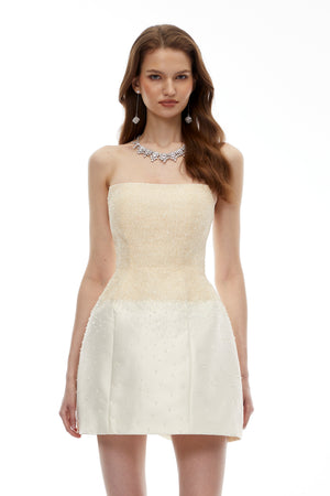 Aurohaya Rocía Champagne Off Shoulder Mini Dress