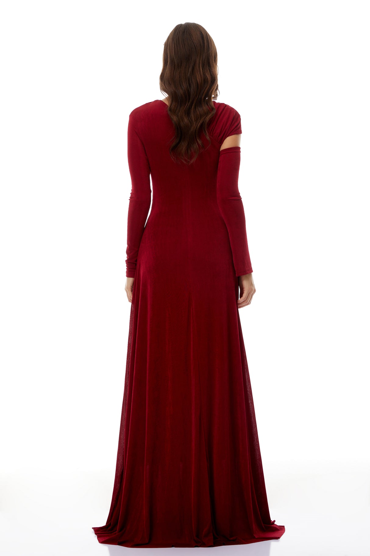 Aurohaya Rolf Red Cut-Out Ruched Maxi Dress