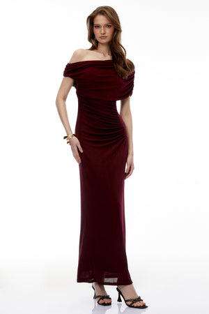 Aurohaya Romilda Red One Shoulder Ruched Maxi Dress