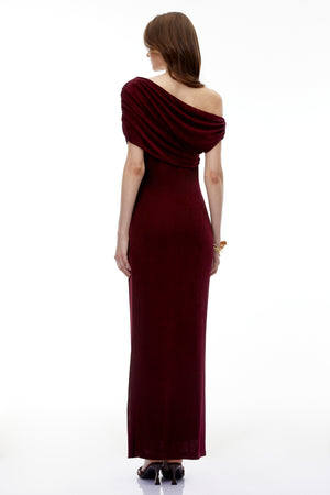 Aurohaya Romilda Red One Shoulder Ruched Maxi Dress