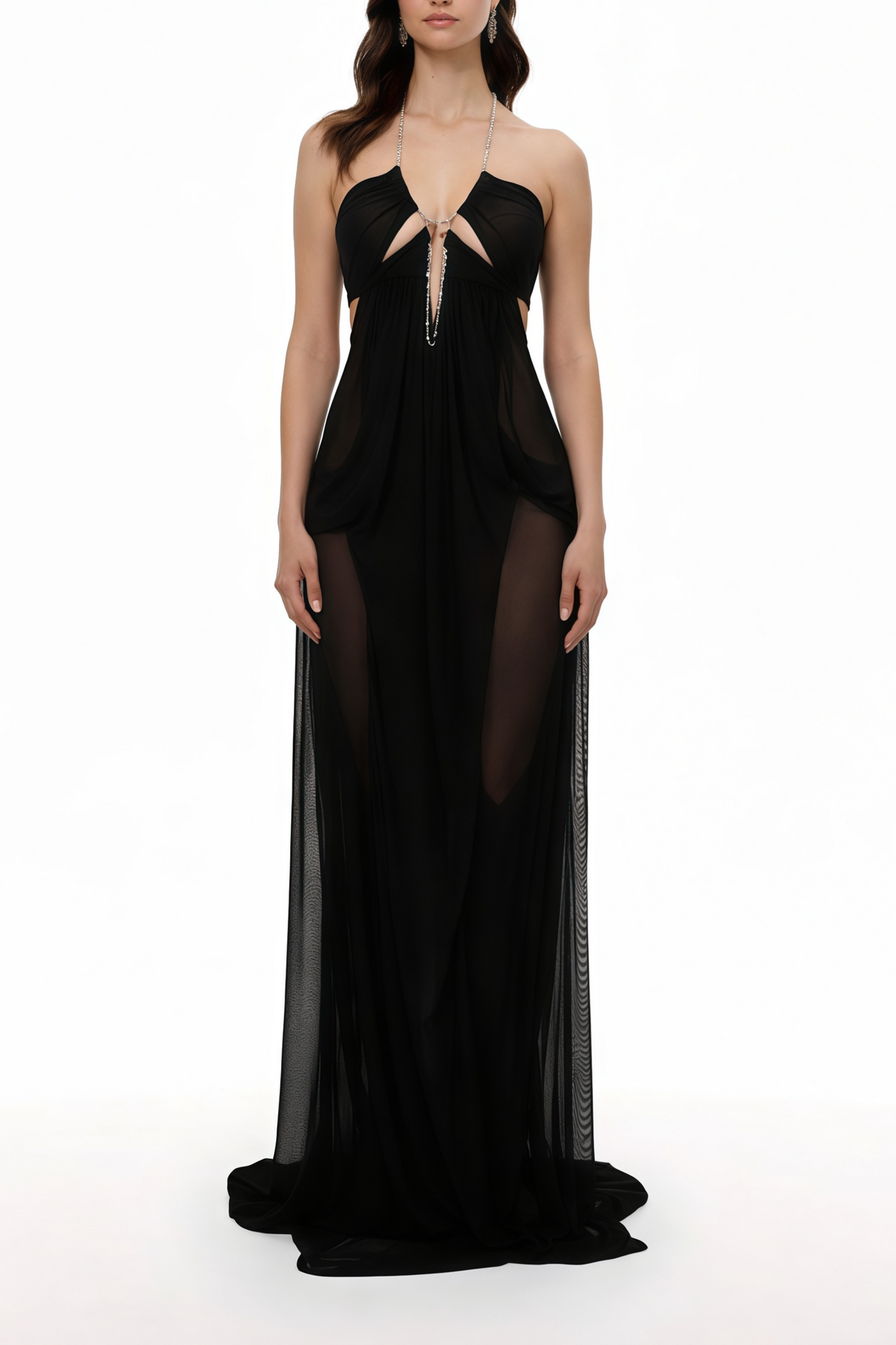 Aurohaya Ronit Black Semi-Sheer Mesh Maxi Dress