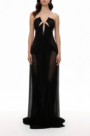Aurohaya Ronit Black Semi-Sheer Mesh Maxi Dress