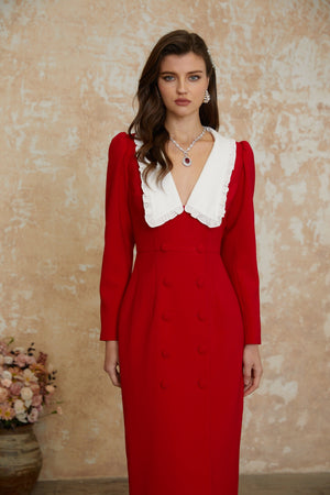 Aurohaya Rorie Red Double-Breasted Blazer Midi Dress