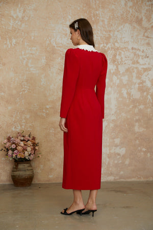 Aurohaya Rorie Red Double-Breasted Blazer Midi Dress