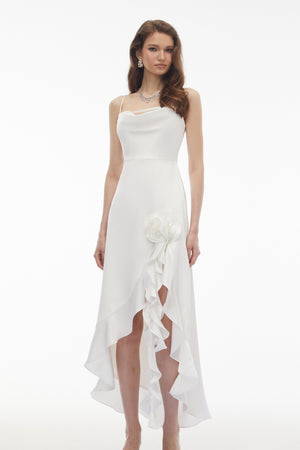 Aurohaya Rosie White Ruffled Maxi Dress with 3D Floral