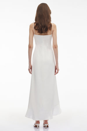 Aurohaya Rosie White Ruffled Maxi Dress with 3D Floral
