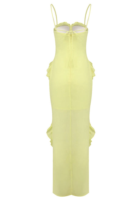Ruffle Detail Bustier Maxi Dress Yellow