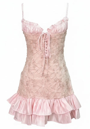Ruffle Floral Dress Pink