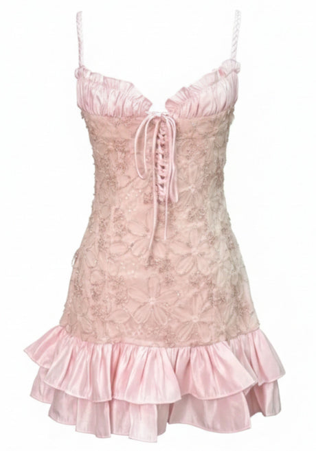 Ruffle Floral Dress Pink