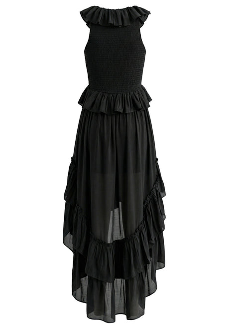 Ruffle High Low Dress Black