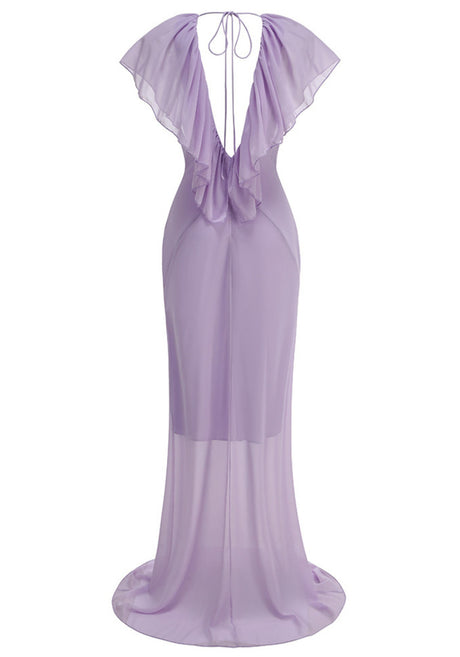 Ruffle Plunging Neck Maxi Dress Lavender