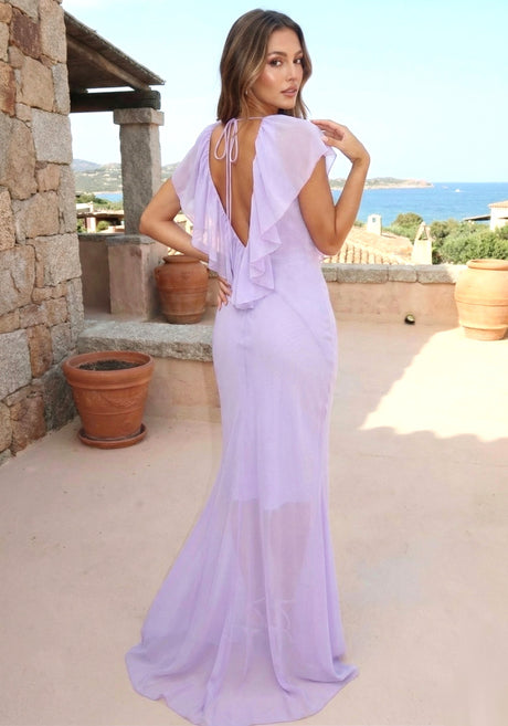 Ruffle Plunging Neck Maxi Dress Lavender