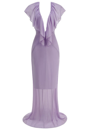 Ruffle Plunging Neck Maxi Dress Lavender