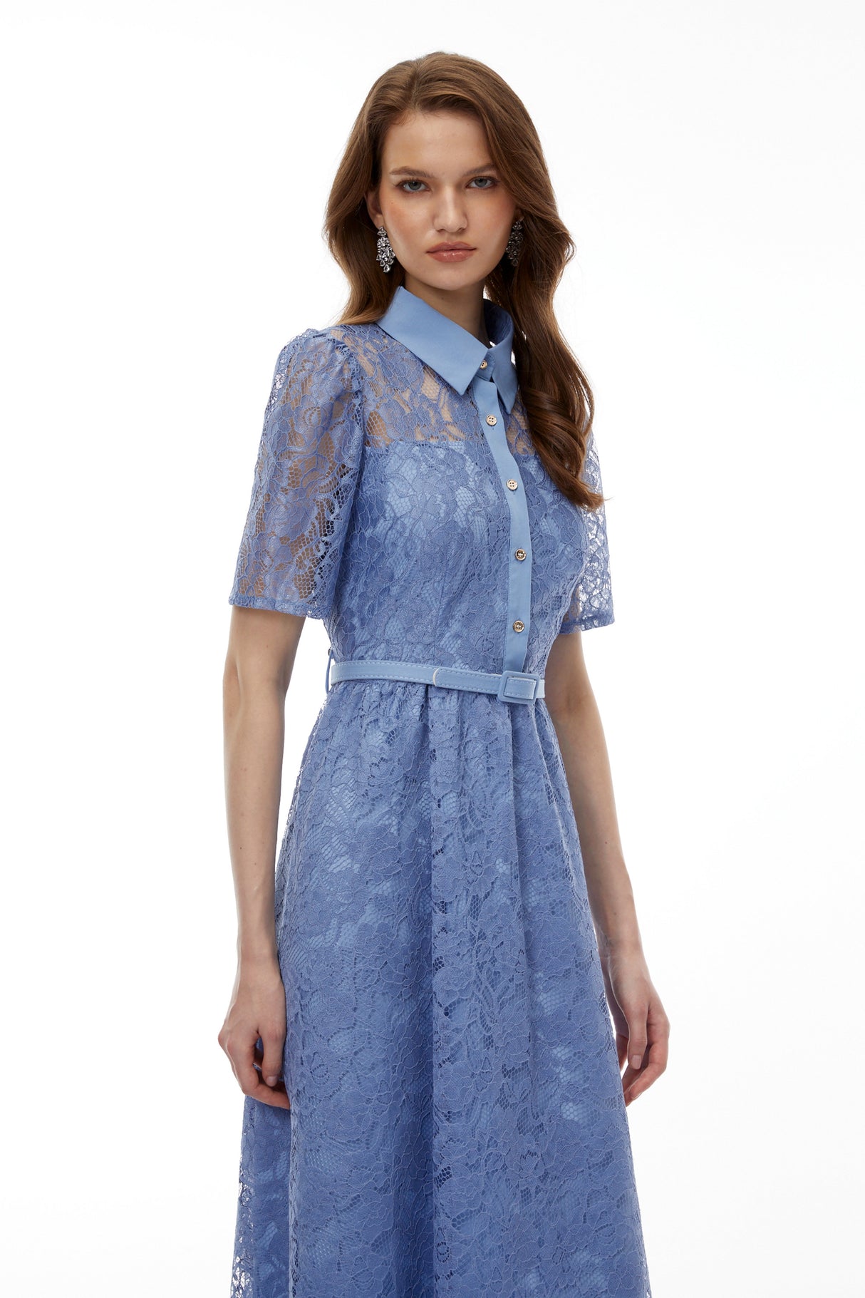 Aurohaya Ruqayya Blue FLoral Lace Midi Dress