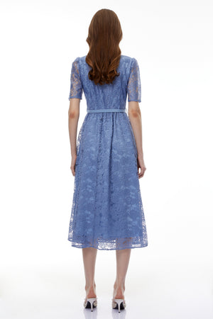 Aurohaya Ruqayya Blue FLoral Lace Midi Dress
