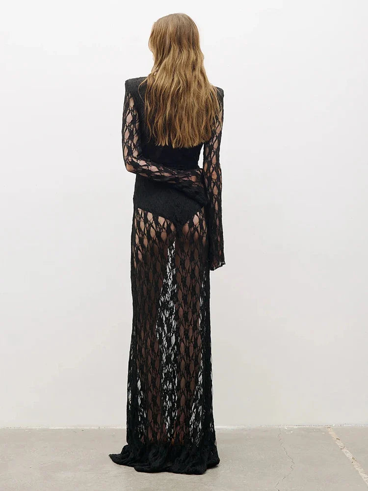 Aurohaya Hermine Lace Long Sleeve Maxi Dress