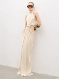 Aurohaya Séraphine Twist-Cutout Maxi Dress Beige