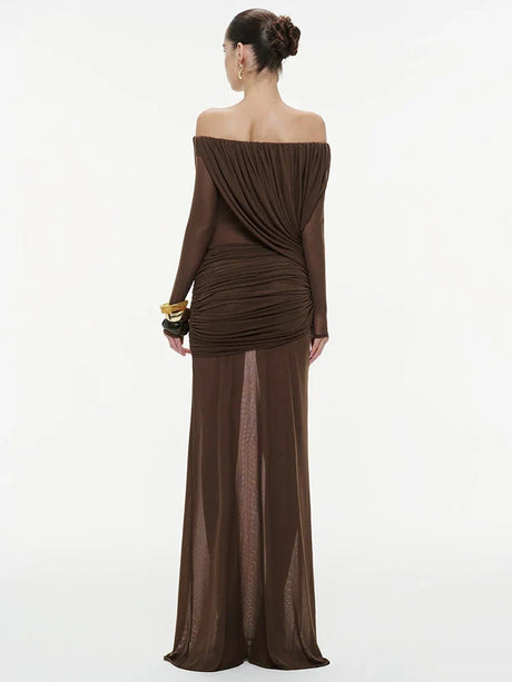 Aurohaya Apolline Off-Shoulder Draped Evening Maxi Dress
