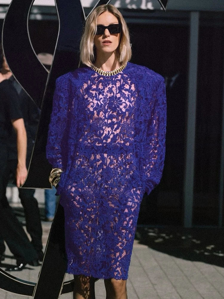 Aurohaya Émilia Lace Long Sleeve Midi Dress