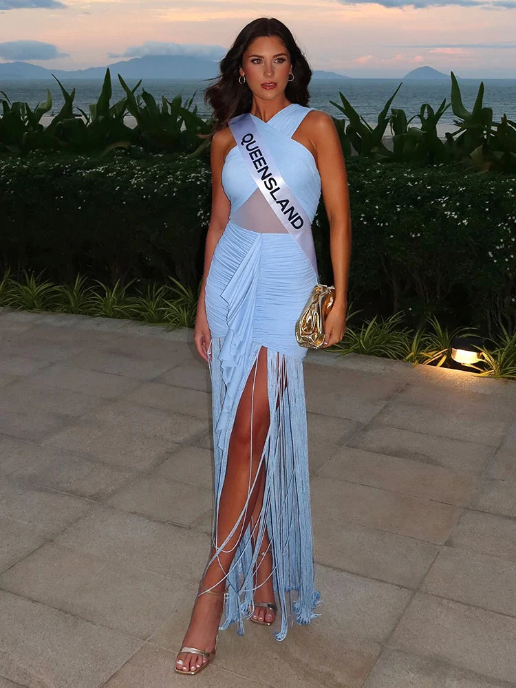 Aurohaya Carmen Fringe Ruched Bodycon Dress