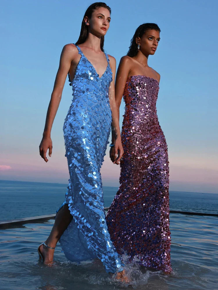 Aurohaya Éliane Sequin Evening Maxi Dress