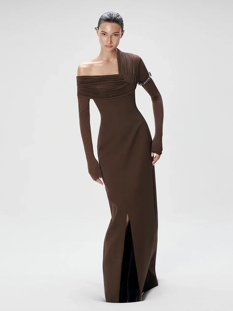 Aurohaya Isabella Asymmetrical One Shoulder Ruched Maxi Dress