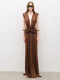 Marielle Deep V Ruched Maxi Dress