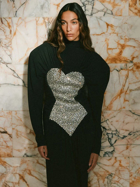 Aurohaya Liberté Embellished Long Sleeve Maxi Dress