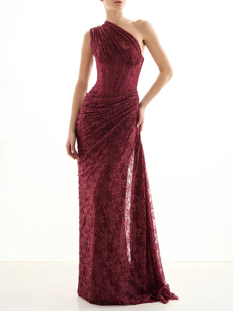 Aurohaya Angélique Lace Maxi Dress Claret