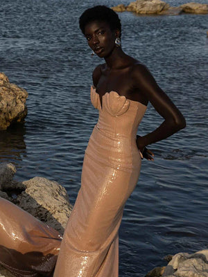 Aurohaya Isabel Sequin Strapless Maxi Dress