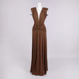Aurohaya Marielle Deep V Ruched Maxi Dress Brown