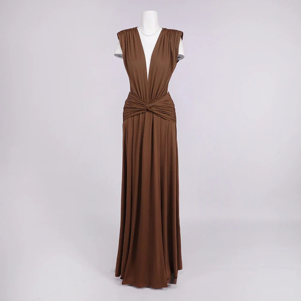 Marielle Deep V Ruched Maxi Dress