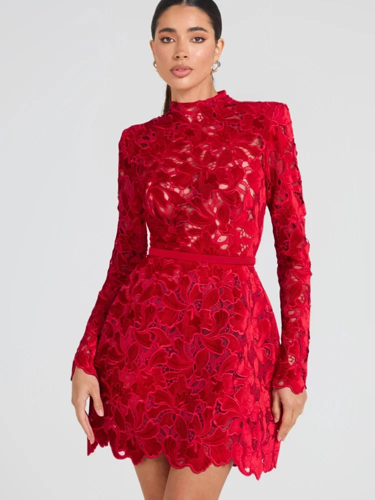 Aurohaya Violette Lace Long Sleeve Mini Dress