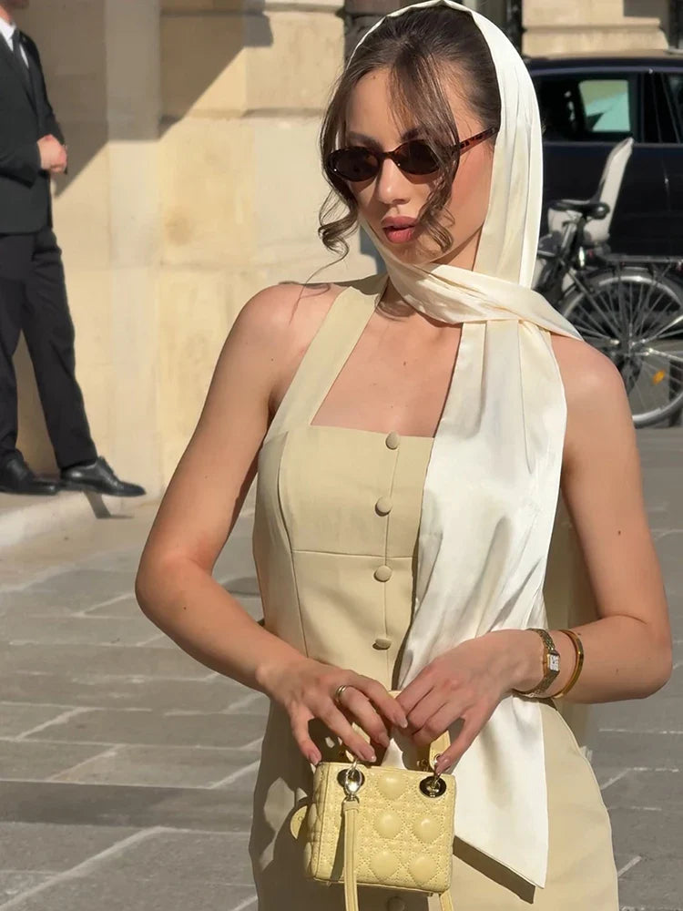 Aurohaya Fleur Halter Neck Button-Down Maxi Dress