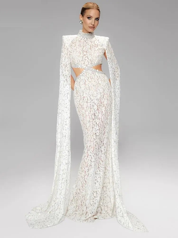 Aurohaya Héloïse Lace Evening Maxi Dress