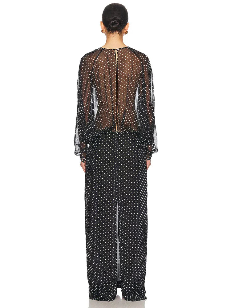 Aurohaya Clara Polka Dot Sheer Maxi Dress