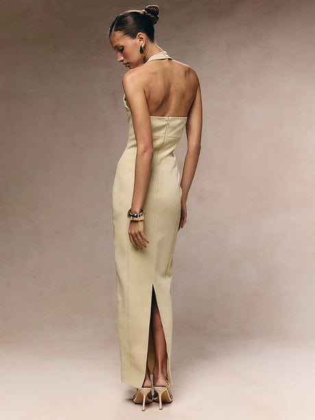 Aurohaya Fleur Halter Neck Button-Down Maxi Dress