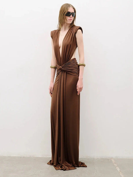Aurohaya Marielle Deep V Ruched Maxi Dress